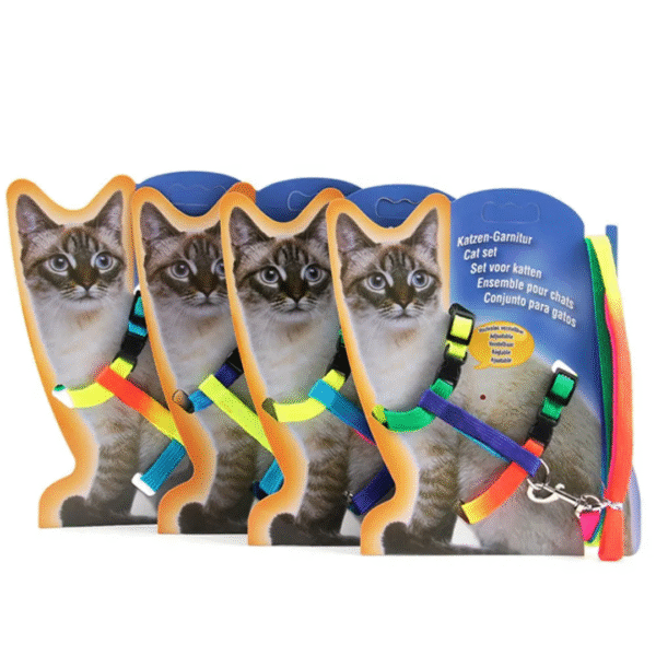 Adjustable Rainbow Cat Harness & Leash Set – Safe, Colorful & Comfortable